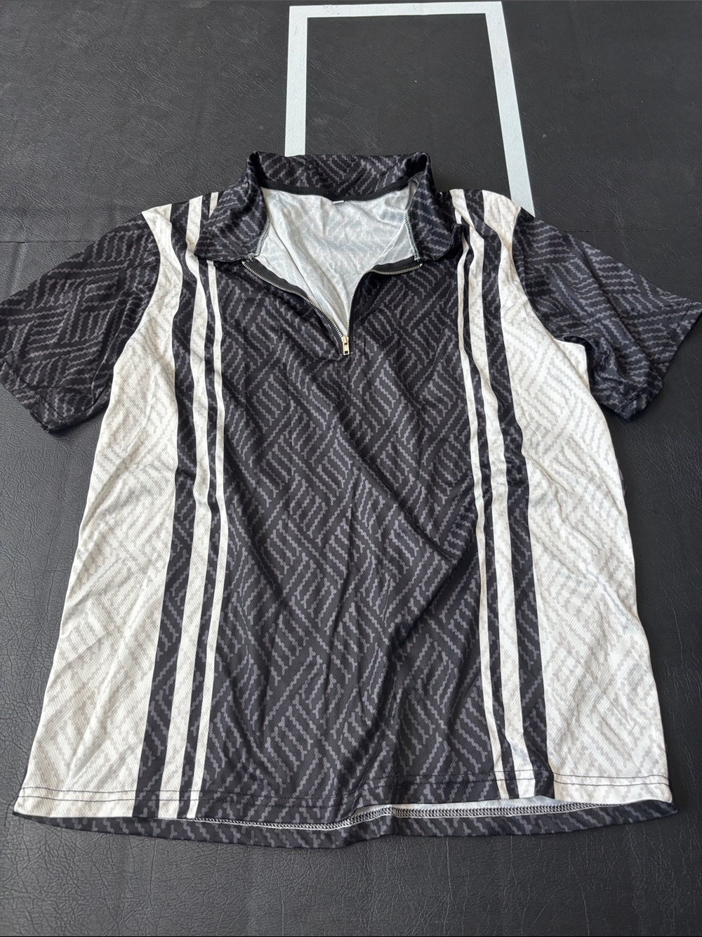 Men's Short-Sleeve Zip Polo Shirt in Black and White